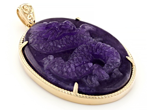 Pre-Owned 30x20mm Oval Purple Jadeite 10k Yellow Gold Dragon Pendant