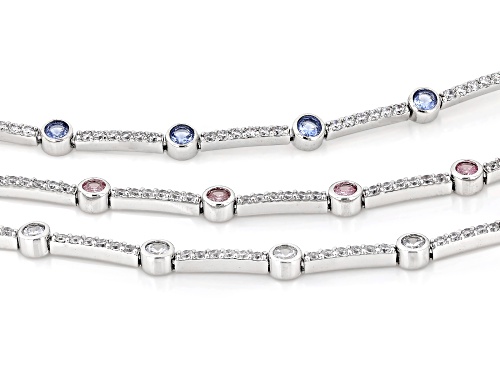 Pre-Owned Bella Luce® Esotica™10.08ctw Tanzanite, White & Pink Diamond Simulants Rhodium Plated Brac - Size 7
