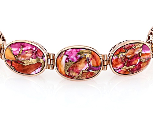 Pre-Owned Timna Jewelry Collection™ 20x14mm Pink & Orange Spiny Oyster Shell Copper Station Bracelet - Size 8