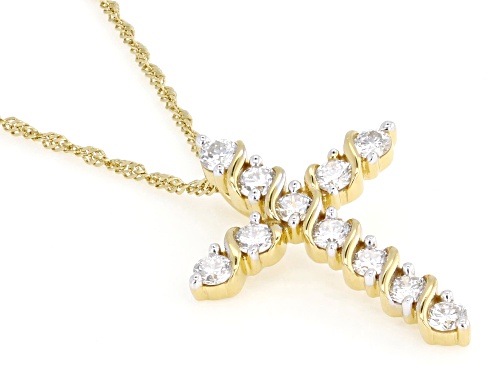 Pre-Owned Prazana® Lab-Grown Diamonds 1.20ctw Diamond 14K Gold Over Silver Cross Pendant With Chain,