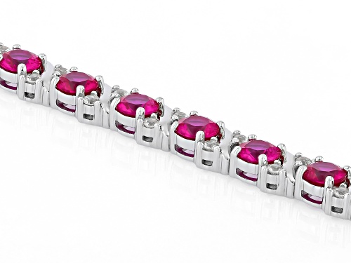 Pre-Owned 5.95ctw Lab Created Ruby With 0.85ctw White Zircon Rhodium Over Sterling Silver Bracelet - Size 7.25