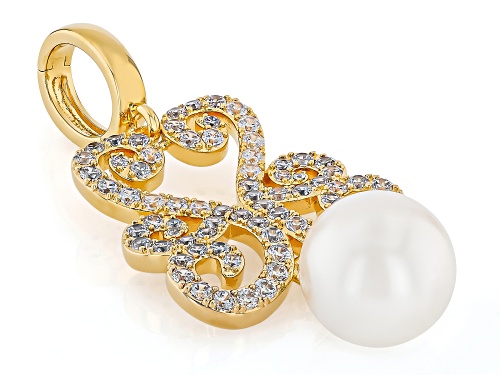 Pre-Owned Pearlfection® 14mm White South Sea Simulant With Bella Luce® 18K Yellow Gold Plated Enhanc