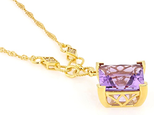Pre-Owned 5.85ct Princess Cut Canela Amethyst With .03ctw White Zircon 18K Yellow Gold Over Silver N - Size 18