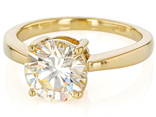 Pre-Owned 3.67ct Round Strontium Titanate 18k Yellow Gold Over Sterling Silver Solitaire Ring - Size 7