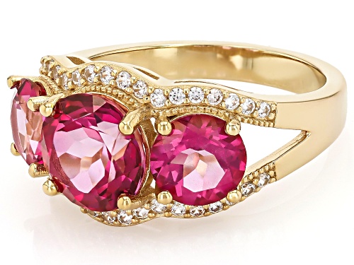 Pre-Owned 5.94ctw Pink Topaz With 0.30ctw White Zircon 18k Yellow Gold Over Sterling Silver Ring - Size 8