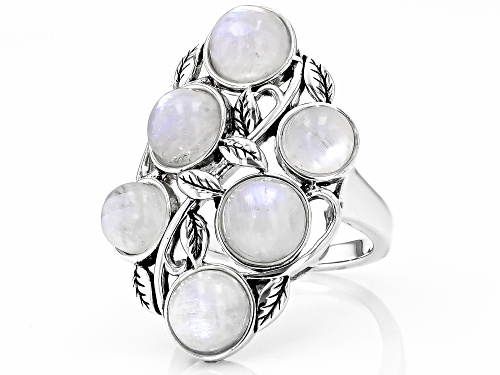 Pre-Owned 7mm And 6mm Round Rainbow Moonstone Sterling Silver Ring - Size 6