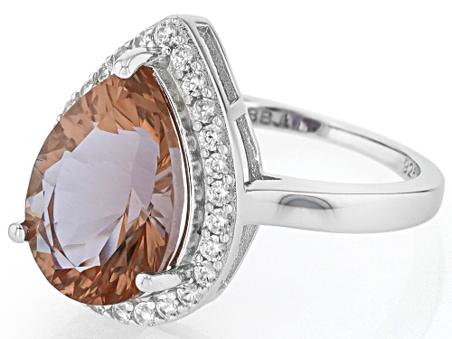 Pre-Owned 3.90ct Quantum Cut Color-Change Zandrite® with 0.49ctw White Zircon Rhodium Over Silver Ri - Size 6