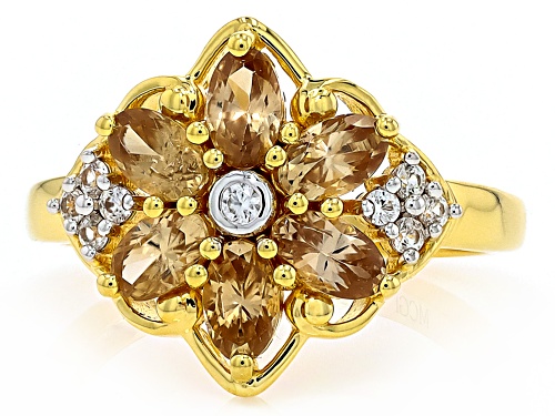Pre-Owned 1.68ct Imperial Zircon With 0.19ctw White Zircon 18k Yellow Gold Over Sterling Silver Ring - Size 10