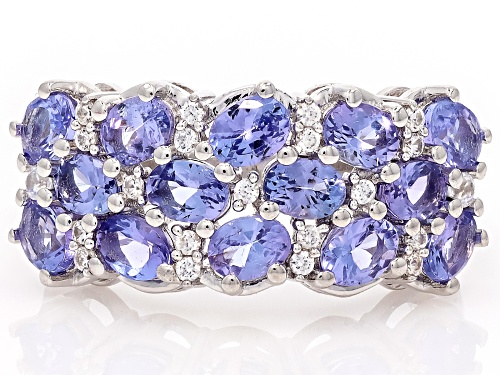 Pre-Owned 2.02ctw Tanzanite with 0.17ctw White Zircon Rhodium Over Sterling Silver Ring - Size 8