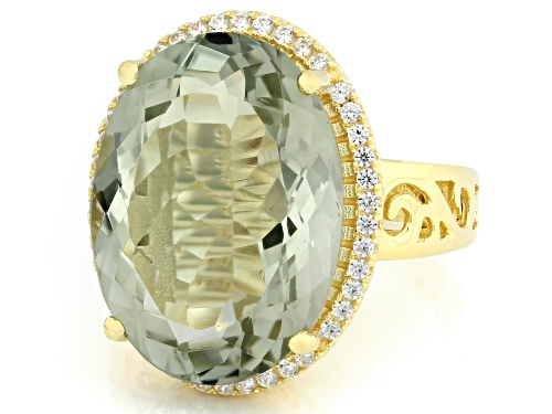 Pre-Owned 14.60ct Prasiolite With 0.50ctw White Topaz 18k Yellow Gold Over Sterling Silver Ring - Size 8