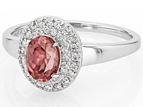 Pre-Owned 0.93Ct Blush Zircon with 0.35ctw White Zircon Rhodium Over Sterling Silver Ring - Size 8
