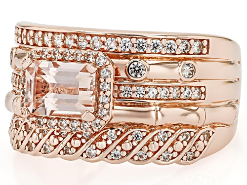 Pre-Owned 0.85ct Peach Morganite With 0.56ctw White Zircon 18k Rose Gold Over Sterling Silver Ring - Size 6