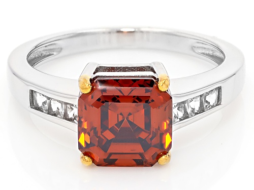 Pre-Owned 3.55ctw Cognac Strontium Titanate With Topaz Rhodium & 18k Yellow Over Silver Two-Tone Rin - Size 9