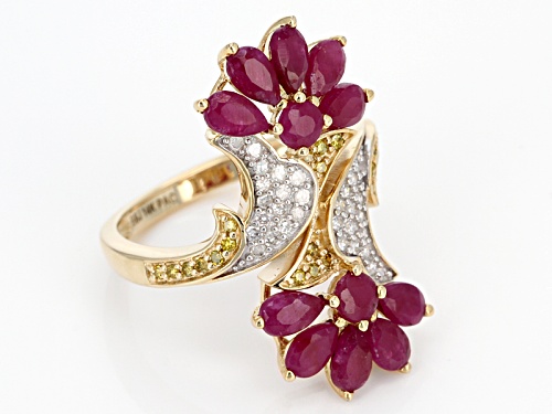 Park Avenue Collection® Red Mozambique Ruby & .35ctw Yellow & White Diamond 14k Yellow Gold Ring - Size 7