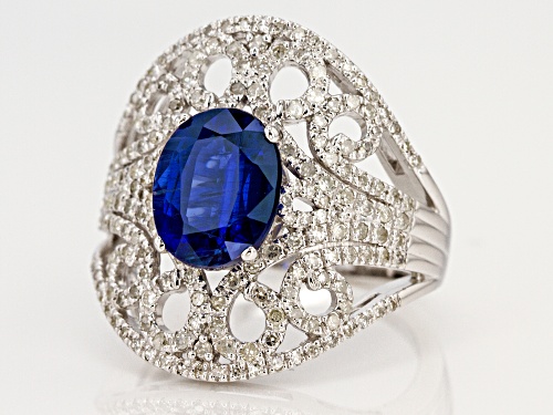 Park Avenue Collection® 2.61ct Oval Blue Kyanite And .76ctw Round White Diamond 14k White Gold Ring - Size 8