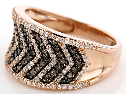 Park Avenue Collection® .75ctw Round Champagne and White Diamond 14k Rose Gold Chevron Ring - Size 9