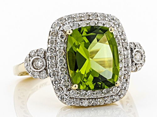 Park Avenue Collection® 3.86ct Green Peridot And .69ctw White Diamond 14K Yellow Gold Halo Ring - Size 7