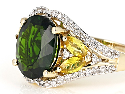 Park Avenue Collection® Chrome Diopside, Yellow Sapphire and Diamond 14k Yellow Gold Ring 4.57ctw - Size 7