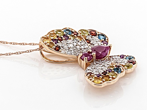Park Avenue Collection® Mozambique Ruby & Multi-Gemstone 14k Rose Gold Butterfly Pendant 2.07ctw