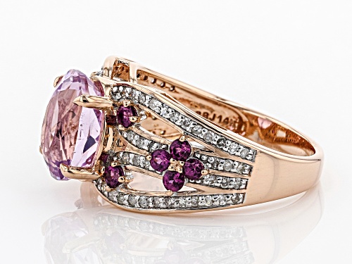 Park Avenue Collection® Pink Kunzite, Grape Color Garnet, & White Diamond 14K Rose Gold Ring 4.22ctw - Size 7