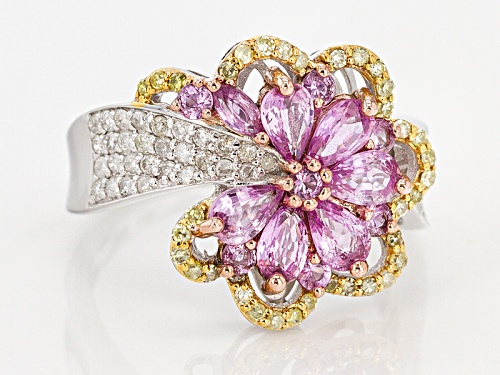 Park Avenue Collection® 1.83ctw Pink Sapphire & .63ctw Yellow & White Diamond 14k White Gold Ring - Size 7