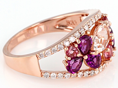 Park Avenue Collection® 1.05ctw Grape Color Garnet & 1.29ctw Multi-Gemstone 14K Rose Gold Ring - Size 5