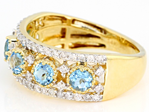 Park Avenue Collection® 1.05ctw Swiss Blue Topaz & 0.51ctw White Diamond 14K Yellow Gold Ring - Size 8