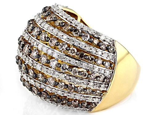 Park Avenue Collection® 2.35ctw Round Champagne And White Diamond 14k Yellow Gold Dome Ring - Size 6