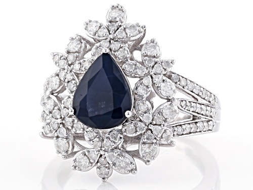 Park Avenue Collection® 1.40ct Blue Sapphire & 0.75ctw White Diamond 14K White Gold Cocktail Ring - Size 7