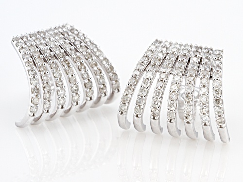 Park Avenue Collection® 1.05ctw Round White Diamond 14k White Gold J-Hoop Earrings