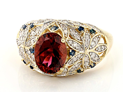 Park Avenue Collection® Pink Tourmaline, Blue Sapphire & White Diamond 14k Yellow Gold Ring 1.83ctw - Size 5