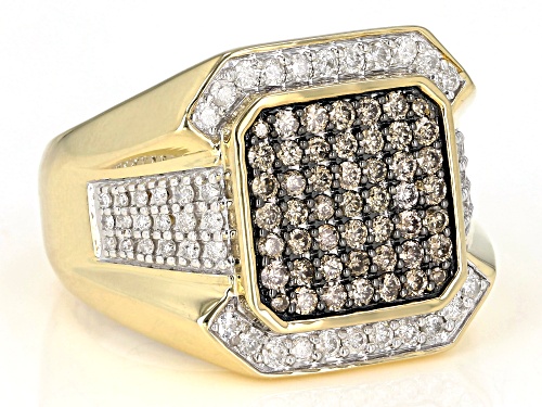 Park Avenue Collection® 1.00ctw Round  Champagne & White Diamond 14k Yellow Gold Men's Ring - Size 10