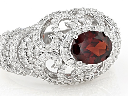 Park Avenue Collection® 2.83ctw Oval Red Garnet & Round White Diamond 14k White Gold Dome Ring - Size 8