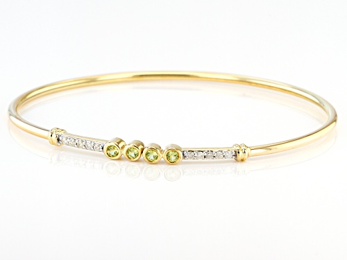 Park Avenue Collection® 0.20ctw Green Peridot & 0.17ctw White Diamond 14k Yellow Gold Cuff Bracelet - Size 6.75