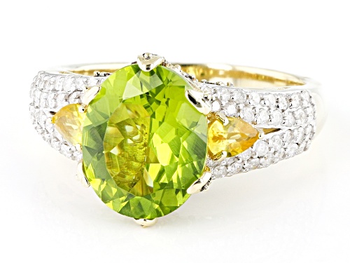 Park Avenue Collection® Green Peridot, Yellow Sapphire & Diamond 14k Yellow Gold Ring 3.93ctw - Size 6