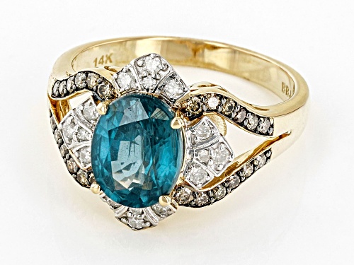 Park Avenue Collection® Teal Kyanite With Champagne And White Diamond 14k Yellow Gold Ring 2.45ctw - Size 8