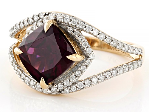 Park Avenue Collection® Raspberry Rhodolite With White Diamond 14k Yellow Gold Ring 2.58ctw - Size 7