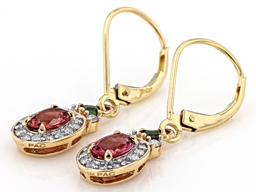 Park Avenue Collection® Pink & Green Tourmaline  With White Diamond 14k Yellow Gold Earrings 1.27ctw