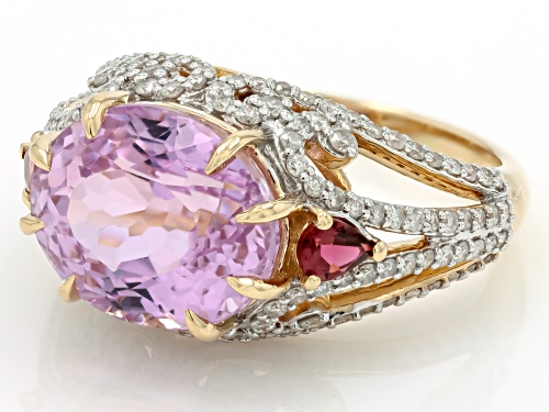 Park Avenue Collection® Kunzite, Rubellite And White Diamond 14k Yellow Gold Ring 6.36ctw - Size 8