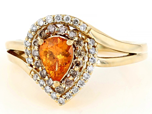 Park Avenue Collection® Spessartite With Champagne And White Diamond 14k Yellow Gold Ring 1.00ctw - Size 9