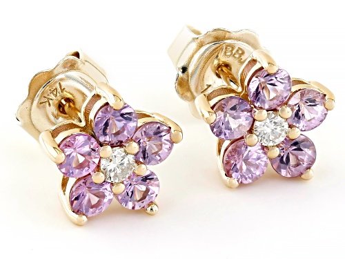 Park Avenue Collection® 1.28ctw Pink Sapphire And .09ctw White Diamond 14k Yellow Gold Stud Earrings