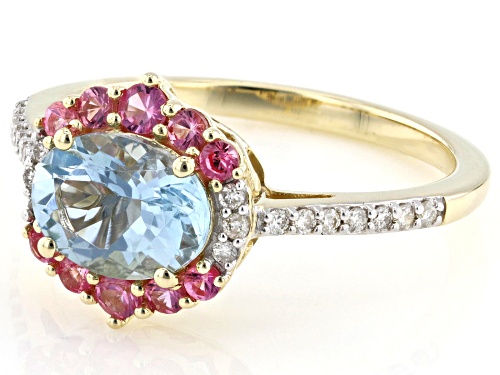 Park Avenue Collection® Santa Maria Aquamarine, Pink Spinel & Diamond 14k Yellow Gold Ring 1.35ctw - Size 6