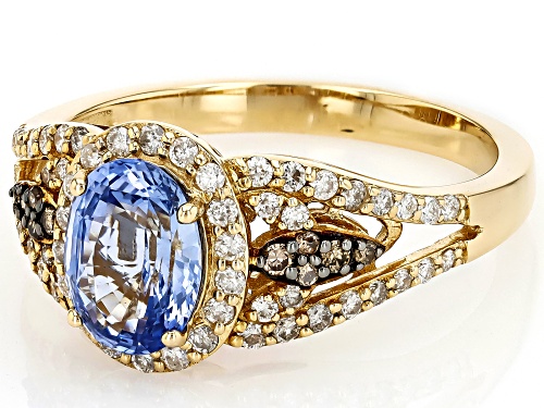 Park Avenue Collection® Ceylon Sapphire And Champagne And White Diamond 14k Yellow Gold Ring 1.69ctw - Size 9