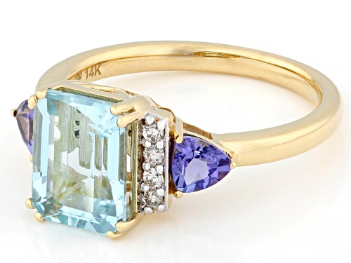 Park Avenue Collection® Santa Maria Aquamarine,  Tanzanite And Diamond 14k Yellow Gold Ring 2.48ctw - Size 7