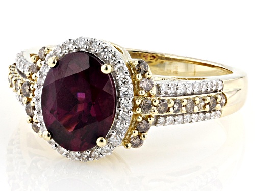 Park Avenue Collection® Grape Color Garnet And Diamond 14k Yellow Gold Ring 2.40ctw - Size 7