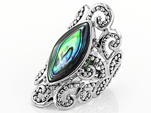Pacific Style™ 21x11mm Marquise Abalone Shell Sterling Silver Solitaire Ring - Size 6