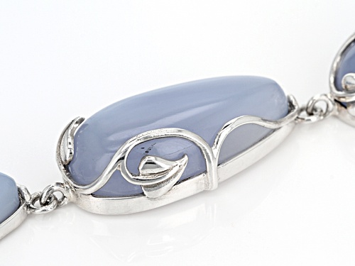 Pacific Style™ 30x14mm Pear Shape Cabochon Blue Lace Agate Sterling Silver 3-Stone Bracelet - Size 8
