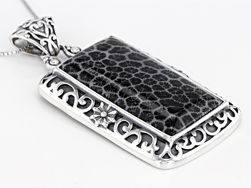 Pacific Style™ 35x18mm Indonesian Black Coral Sterling Silver Pendant With Chain
