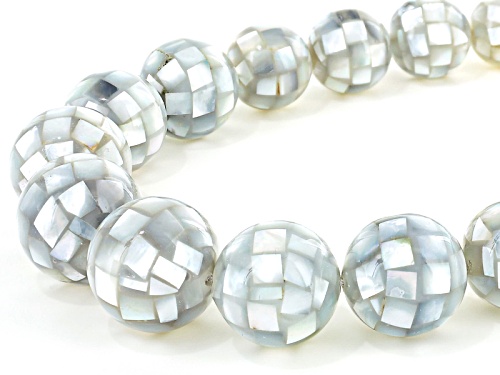 Pacific Style™ Graduated 12-20mm Round Mosaic Mother Of Pearl Bead, Sterling Silver Necklace - Size 18