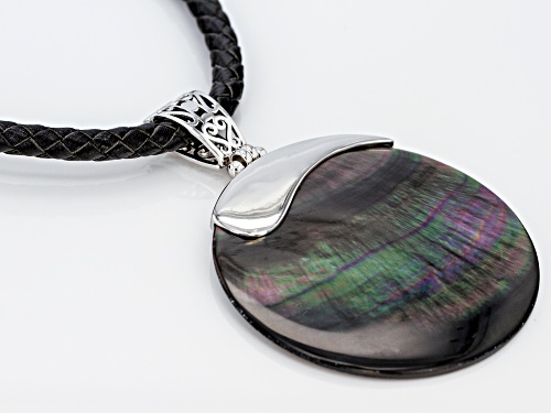 Pacific Style™ 50mm Round Black Mother Of Pearl Rhodium Over Silver Enhancer With 20